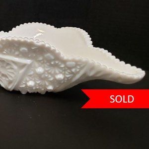 SOLD -Kemple Milk Glass Oblong Sawtooth Edge  Bowl